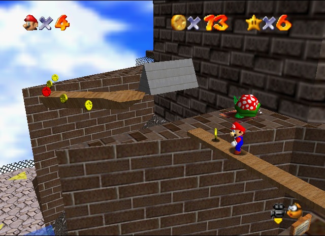 Mario stands in Whomp's Fortress