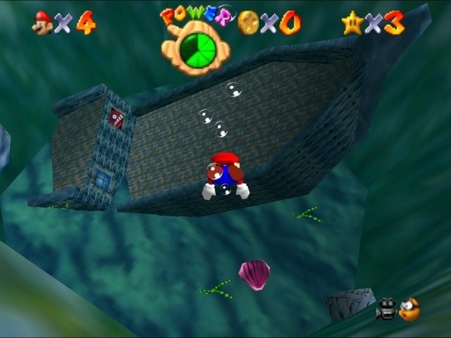 Mario swimming through Jolly Rodger Bay